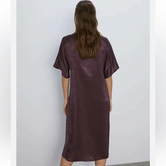 Zara Knotted Deep Plunged Plum Midi Woman’s XS - Picture 2 of 5